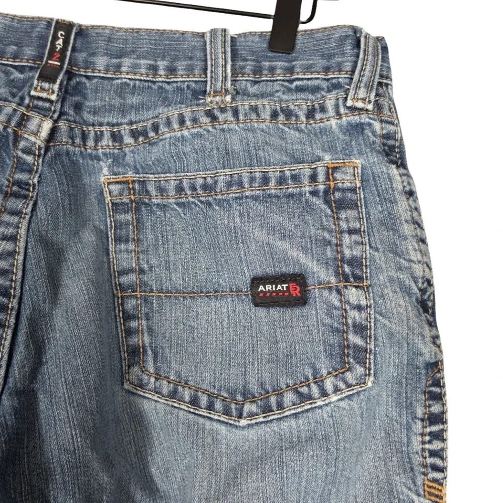 Ariat M4 Relaxed Boot CAT 2 FR Jeans Mens 35x34 Blue Distressed‎ Workwear Job